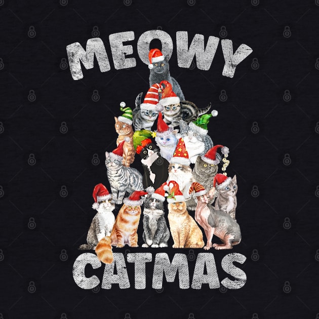 Meowy Catmas Santa Hat Cat Christmas Tree by BadDesignCo